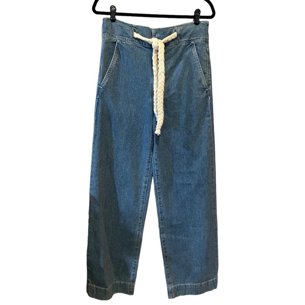 rag & bone Blue Wide Leg Denim Jeans with Cream Rope Belt